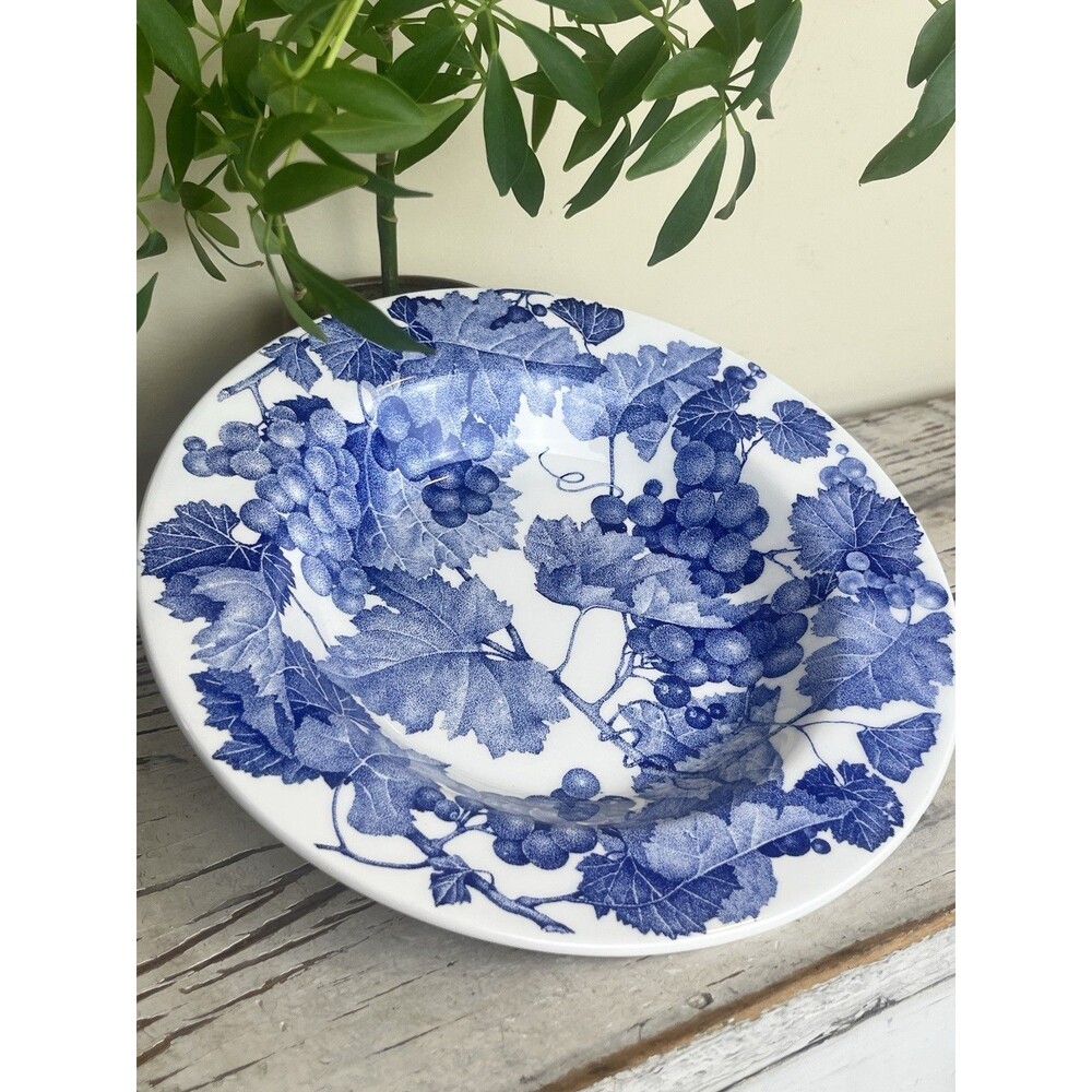 Vintage La Primula Quadrifoglio Blue & White Grape Vine Bowl Made In Italy 9”